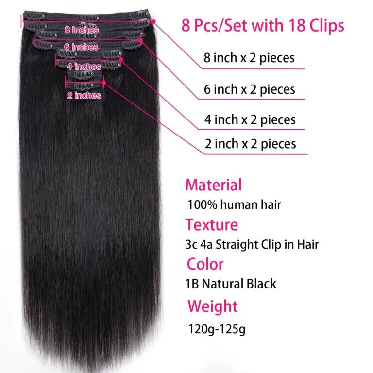 120g 8pcs Straight Human Hair Clip-In Extensions