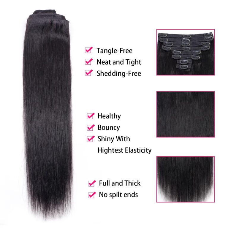 120g 8pcs Straight Human Hair Clip-In Extensions