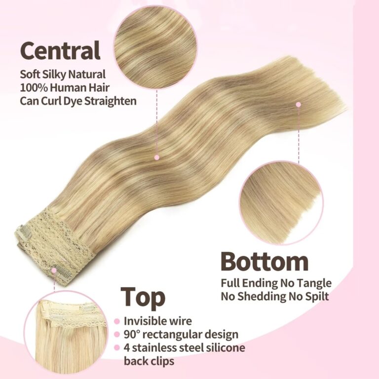 8/613 Straight One-Piece Clip-In Hair Extensions – Full Head Fish Line Wire, Highlighted Human Hair