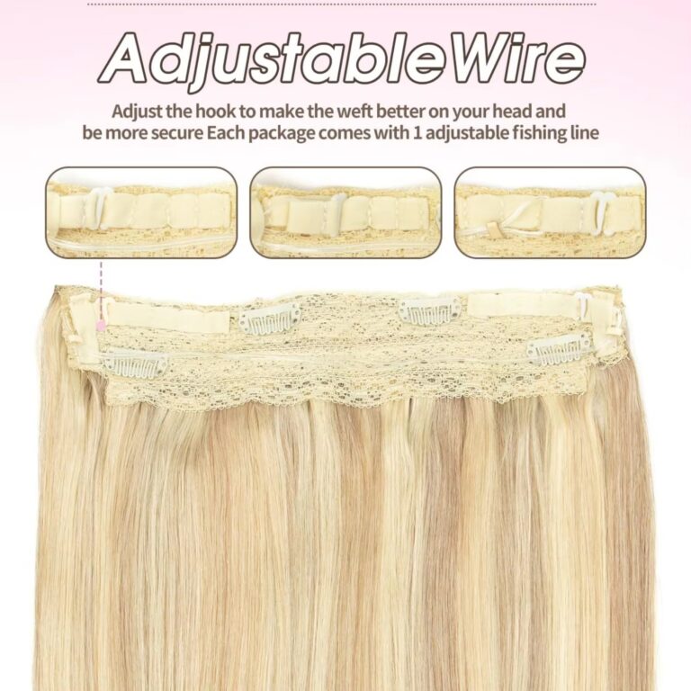 8/613 Straight One-Piece Clip-In Hair Extensions – Full Head Fish Line Wire, Highlighted Human Hair
