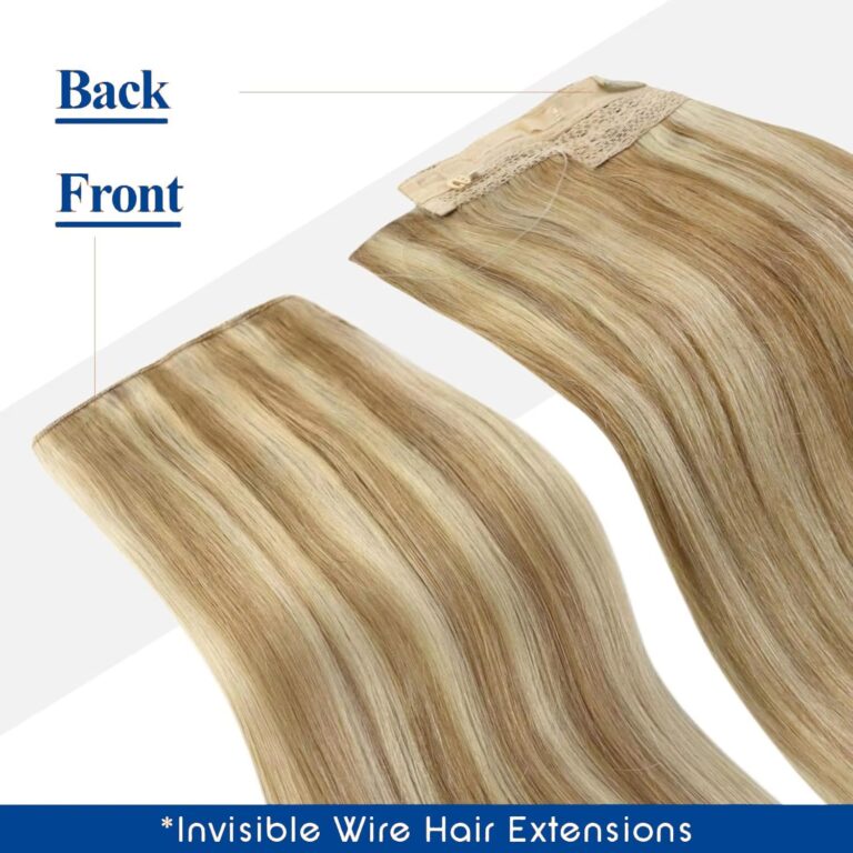 8/613 Straight One-Piece Clip-In Hair Extensions – Full Head Fish Line Wire, Highlighted Human Hair