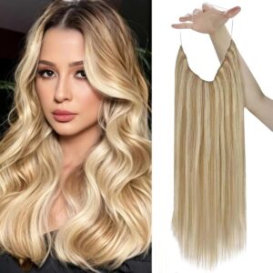 8/613 Straight One-Piece Clip-In Hair Extensions – Full Head Fish Line Wire, Highlighted Human Hair