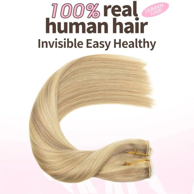 8/613 Straight One-Piece Clip-In Hair Extensions – Full Head Fish Line Wire, Highlighted Human Hair