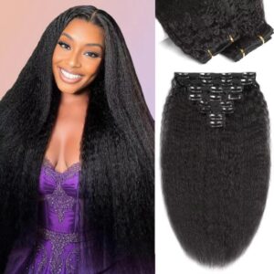 8pcs 120g Kinky Straight Clip-In Human Hair Extensions
