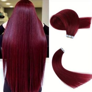 99J# Burgundy 20pcs Tape-In Straight Remy Human Hair Extensions