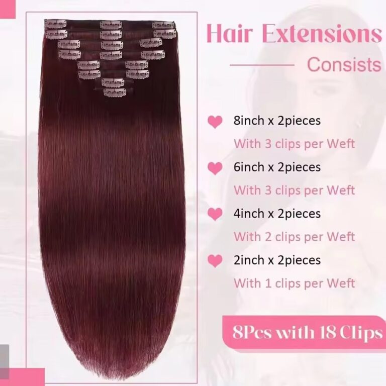 99J Burgundy Straight Clip-In Hair Extensions