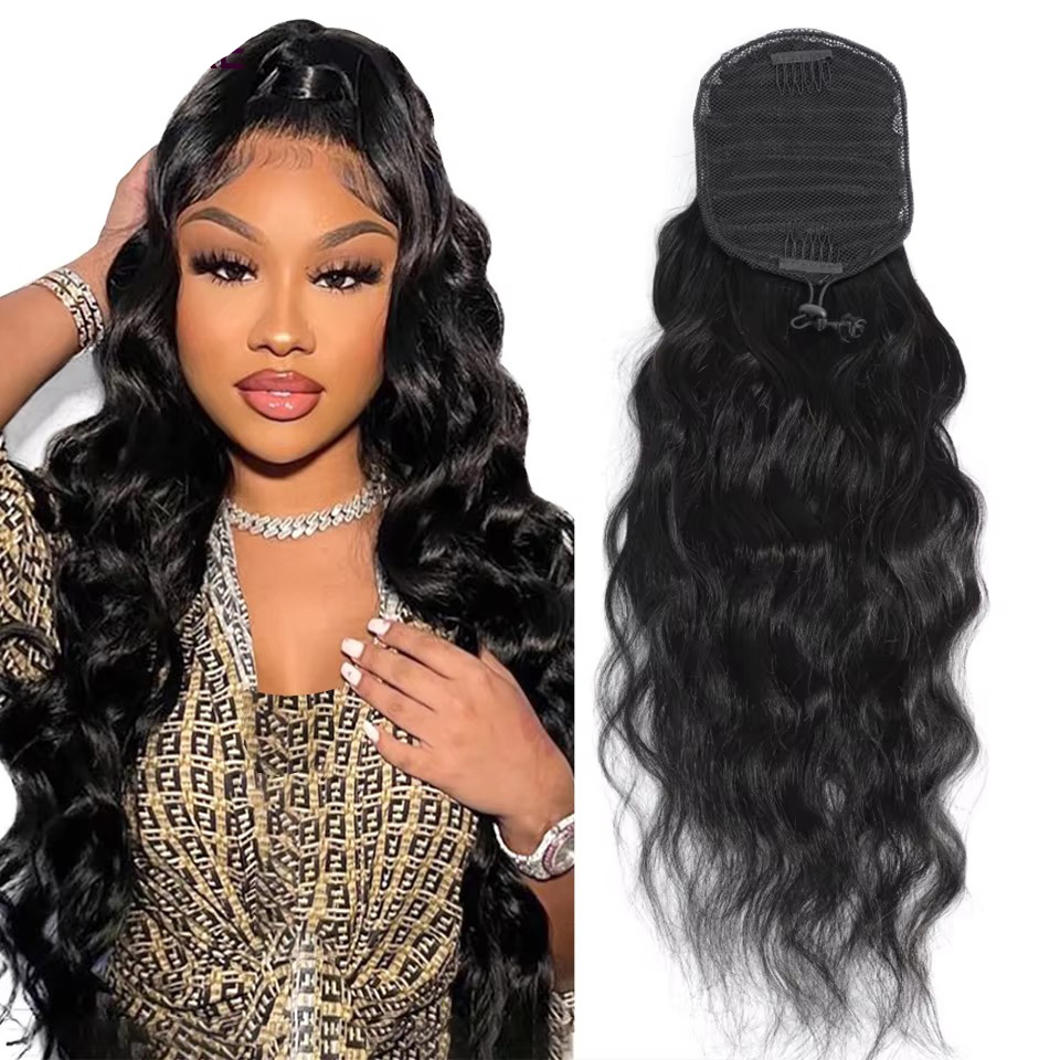 Body Wave Drawstring Ponytail Extension Virgin Raw Human Hair Clip-In Ponytail