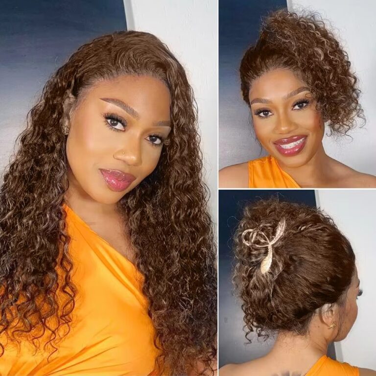 Chocolate Brown Deep Wave Lace Front Human Hair Wig – Glueless Water Wave Lace Frontal