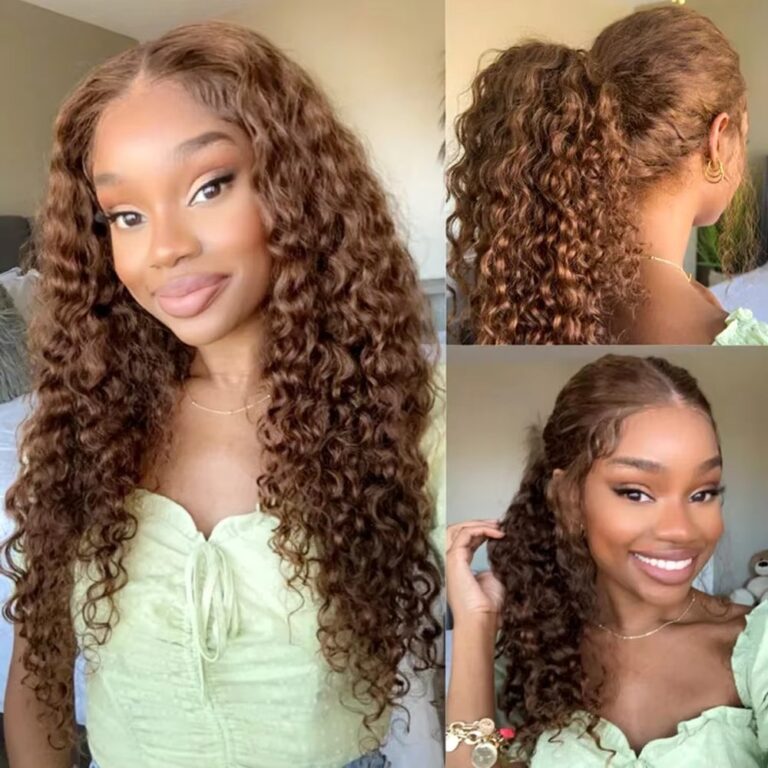 Chocolate Brown Deep Wave Lace Front Human Hair Wig – Glueless Water Wave Lace Frontal