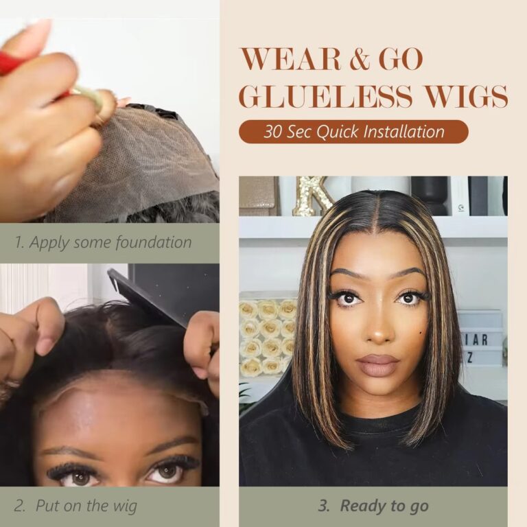 Glueless Bob Wig Blonde Highlight Ombre Lace Front Wig