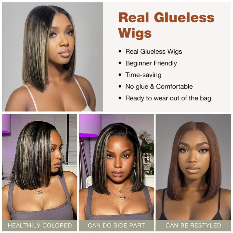 Glueless Bob Wig Blonde Highlight Ombre Lace Front Wig