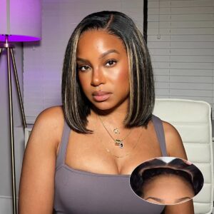 Glueless Bob Wig Blonde Highlight Ombre Lace Front Wig