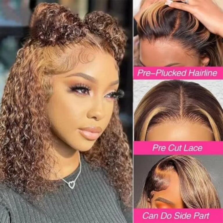Glueless Curly Short Bob Wig 4-27 Honey Blonde Human Hair