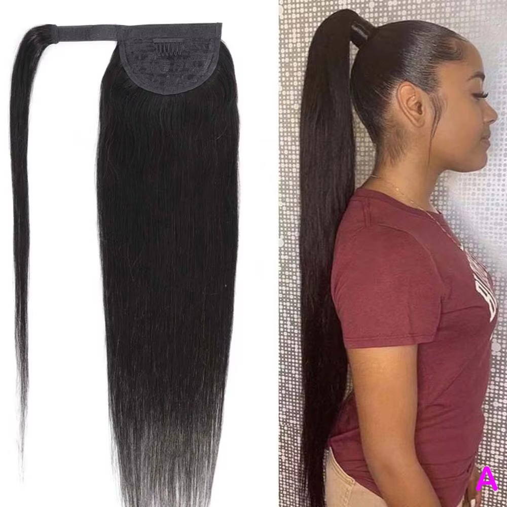 Long Bone-Straight Wrap-Around Ponytail Clip-In - 100% Brazilian Virgin Human Hair, Natural Color