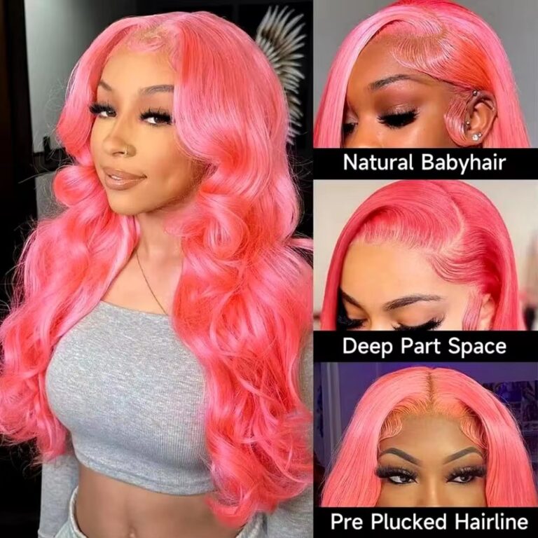 Loose Body Wave Light Pink Lace Front Human Hair Wig – Brazilian Pre-Plucked Colored Wig