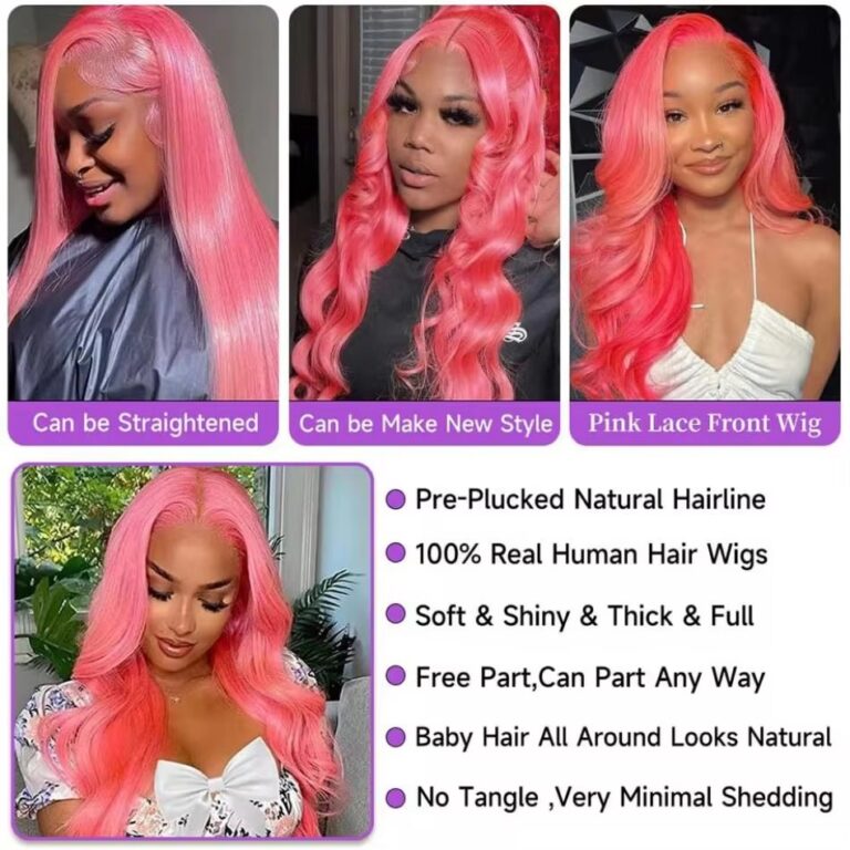Loose Body Wave Light Pink Lace Front Human Hair Wig – Brazilian Pre-Plucked Colored Wig