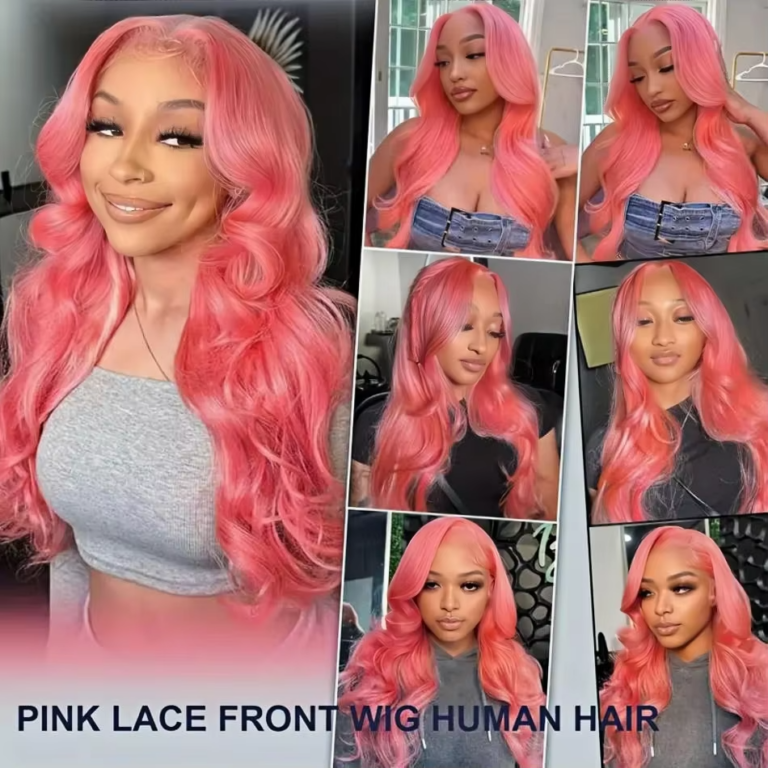 Loose Body Wave Light Pink Lace Front Human Hair Wig – Brazilian Pre-Plucked Colored Wig