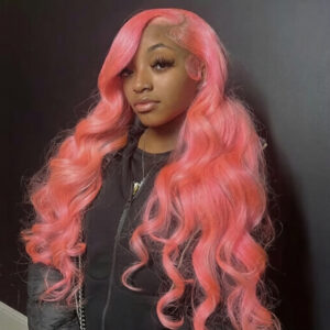 Loose Body Wave Light Pink Lace Front Human Hair Wig – Brazilian Pre-Plucked Colored Wig