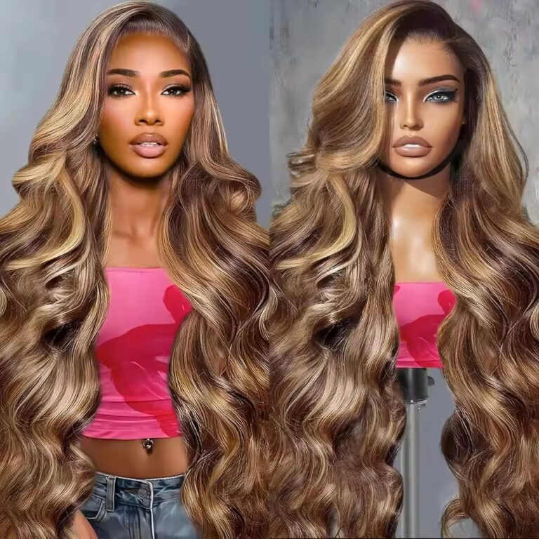 P4/27 Highlight Lace Frontal Wig Human Hair – Honey Blonde Brown Body Wave Wig
