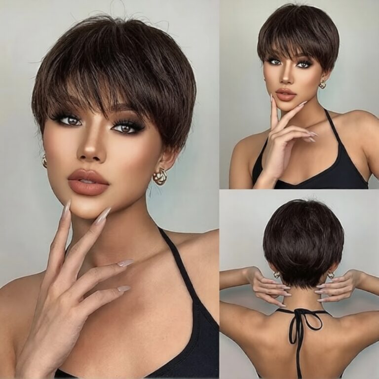 Pixie Short Straight Human Hair Wig with Bangs