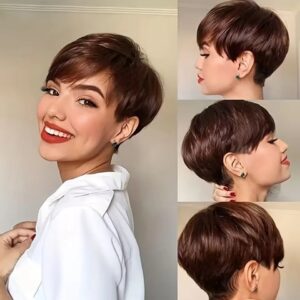 Pixie Short Straight Human Hair Wig with Bangs
