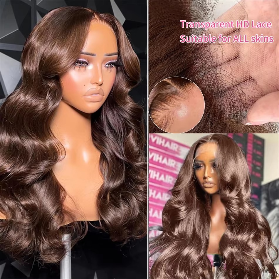 Pre-Plucked Chocolate Brown Human Hair Lace Front Wig – Body Wave