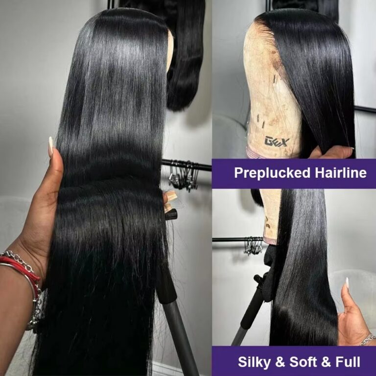 Straight Brazilian Human Hair Lace Front Wig – Pre-Plucked Silky for Women