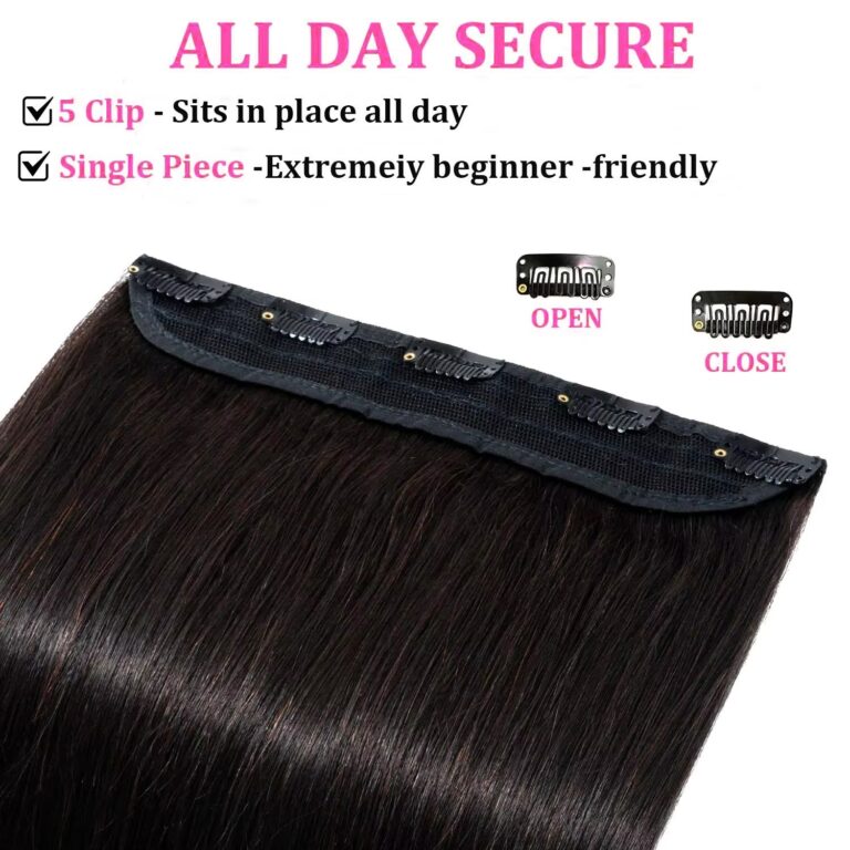 Straight One-Piece Clip-In Hair Extensions – 5 Clips 34 Full Head Long Straight Hair
