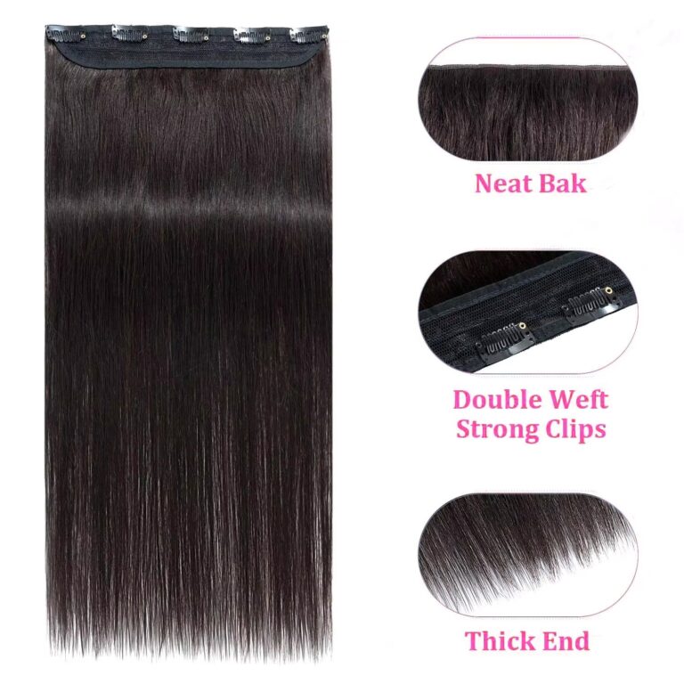 Straight One-Piece Clip-In Hair Extensions – 5 Clips 34 Full Head Long Straight Hair