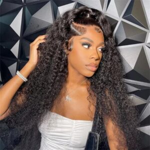 Transparent Lace Front Curly Human Hair Wig – Loose Deep Water Wave Frontal Wig for Women